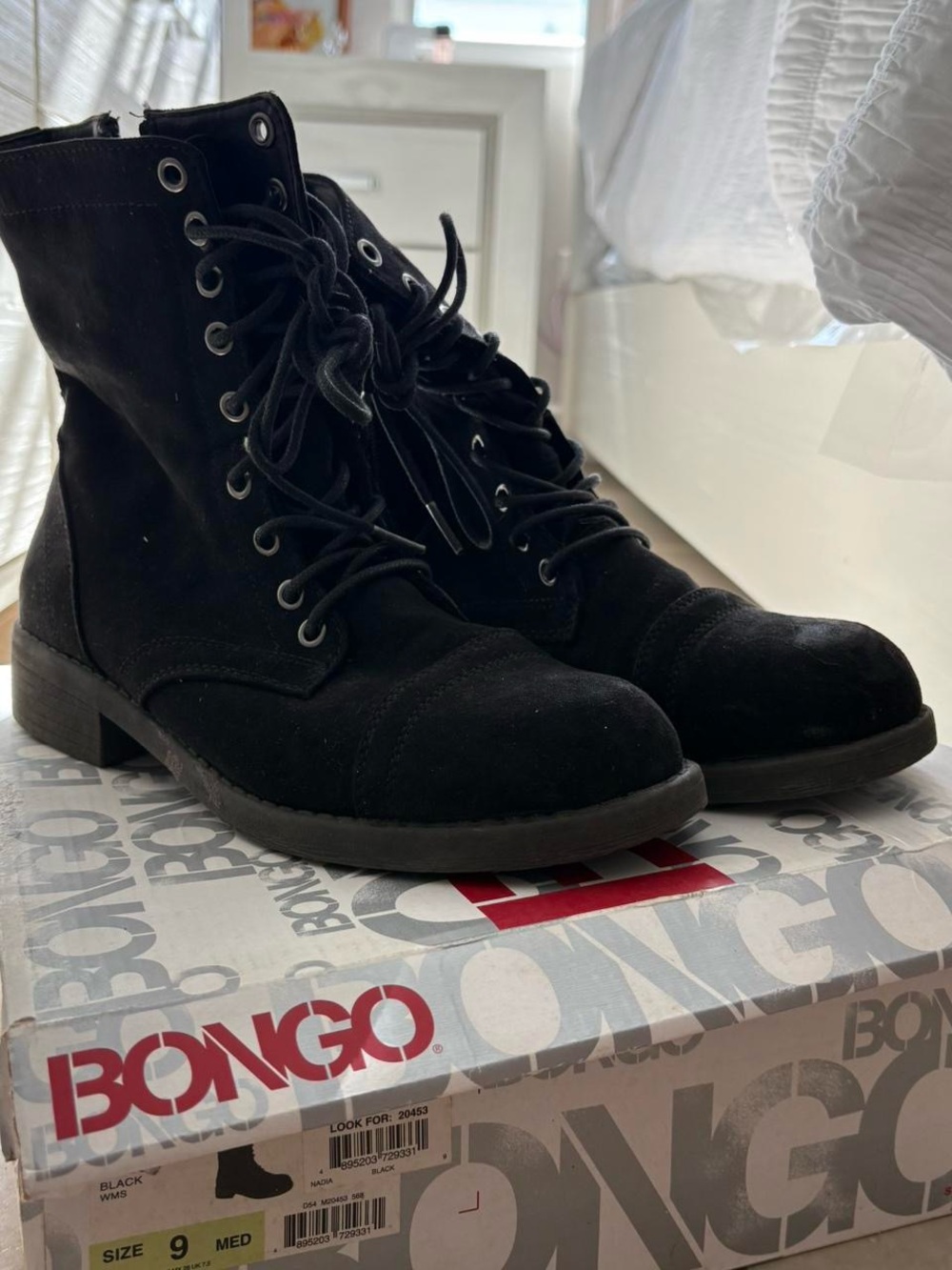 BONGO Black Women's Lace-Up Suede Combat Boots